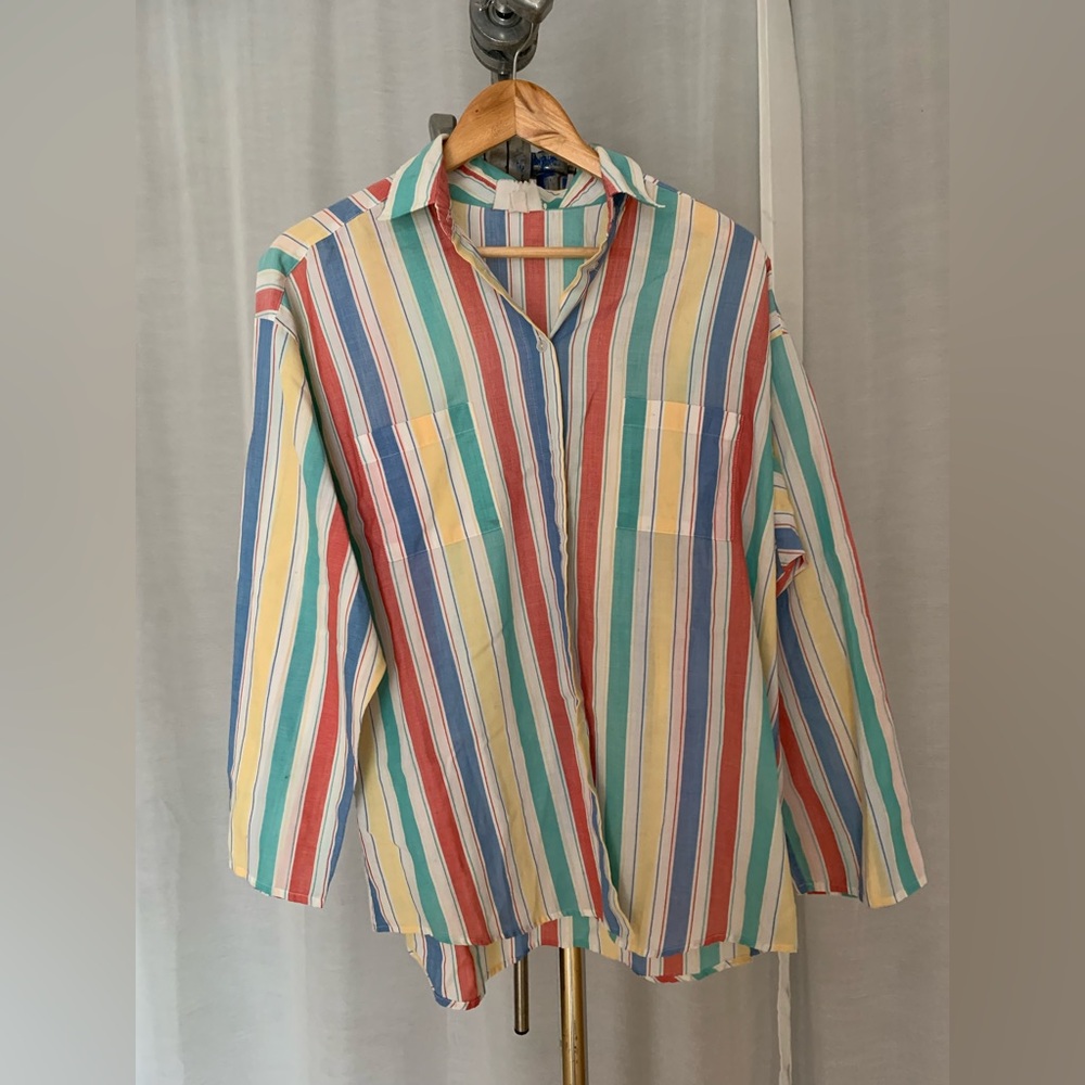 Colorful Striped Button-Up Shirt 90’s